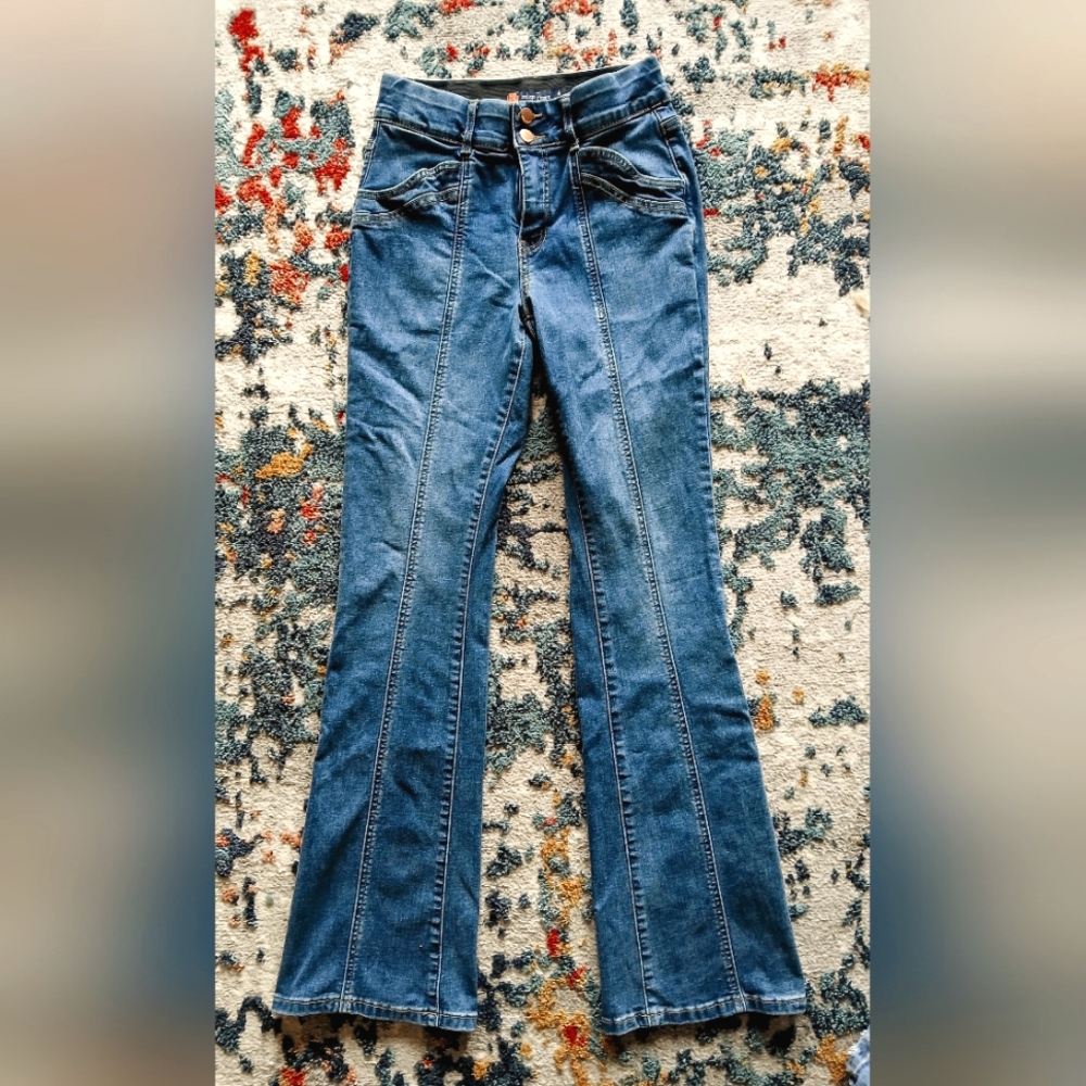 High waist indigo poppy flare jeans